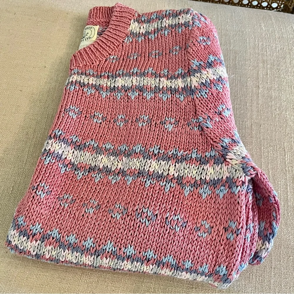 1980s Vintage Pink Cotton Patterned Sweater - Picture 9 of 9